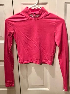 Club Exx Dolls Kill neon pink hardcore mock turtleneck crop top medium